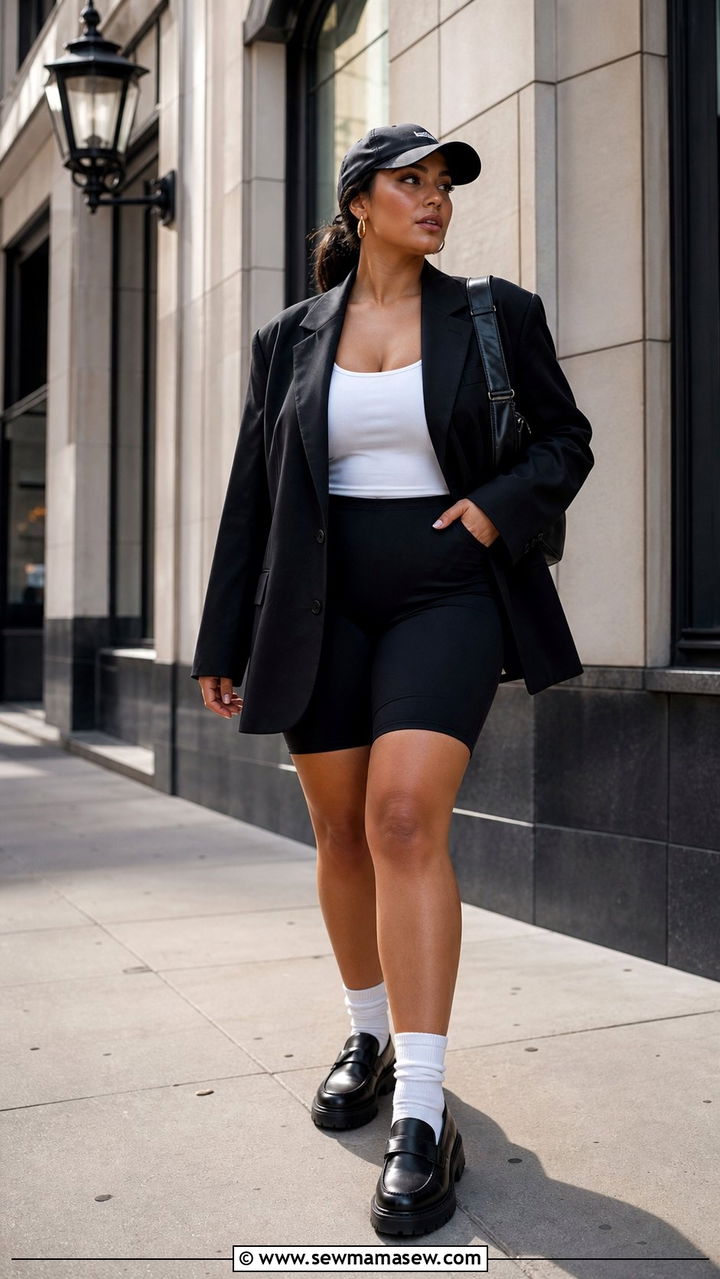 Oversized Blazer and Biker Shorts Outfit - 25 Cute outfits for midsize women
