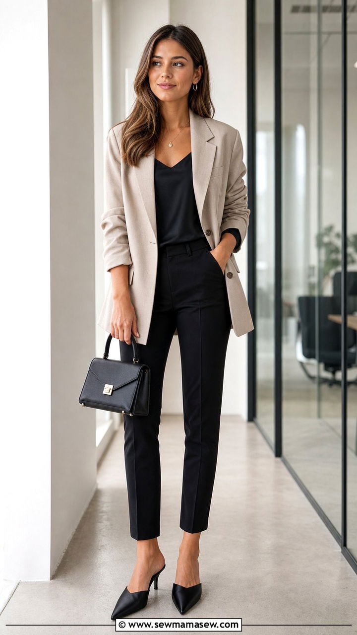 Oversized Blazer and Cigarette Trousers Work Look - 35 Business casual outfits for first job