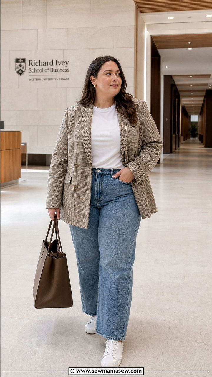 Oversized Blazer and Straight Leg Jeans College Outfit - 25 College outfit ideas plus size