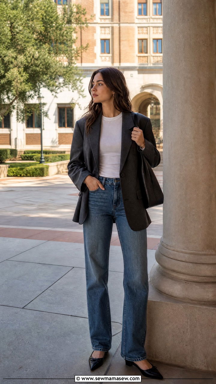 Oversized Blazer and Straight Leg Jeans Outfit - 25 Fashion for college freshman