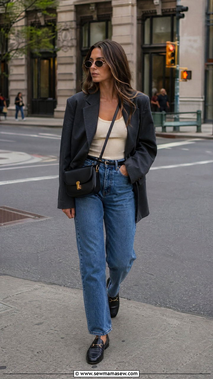 Oversized Blazer and Straight Leg Jeans Outfit - 35 Downtown girl outfit ideas