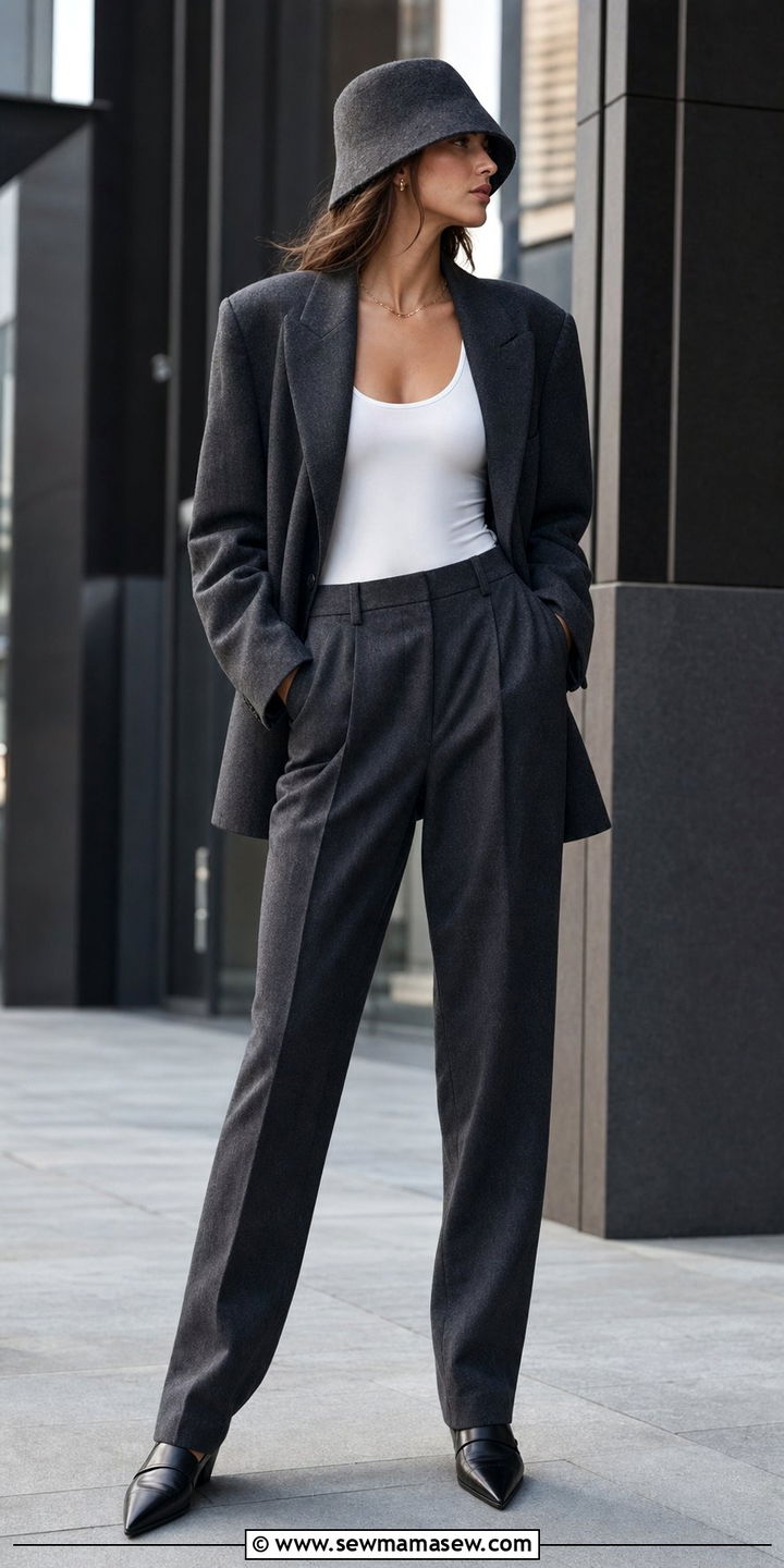 Oversized Blazer and Tailored Trousers - 35 Bucket hat outfit ideas
