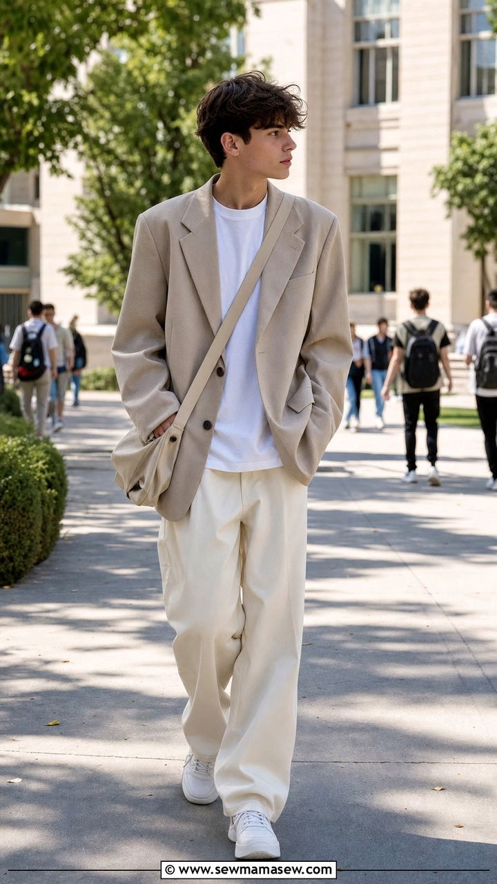 Oversized Blazer and White Tee Outfit - 25 Clean girl outfit ideas for school