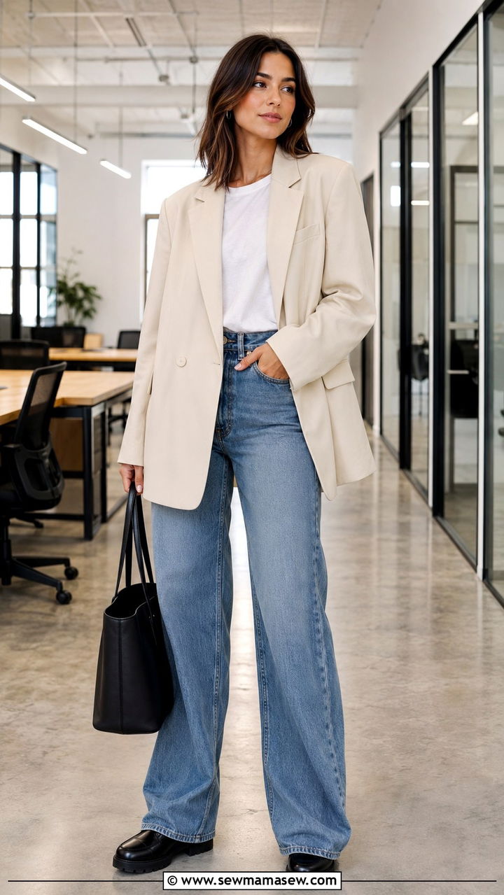 Oversized Blazer and Wide Leg Jeans - 30 Spring outfits with wide leg jeans