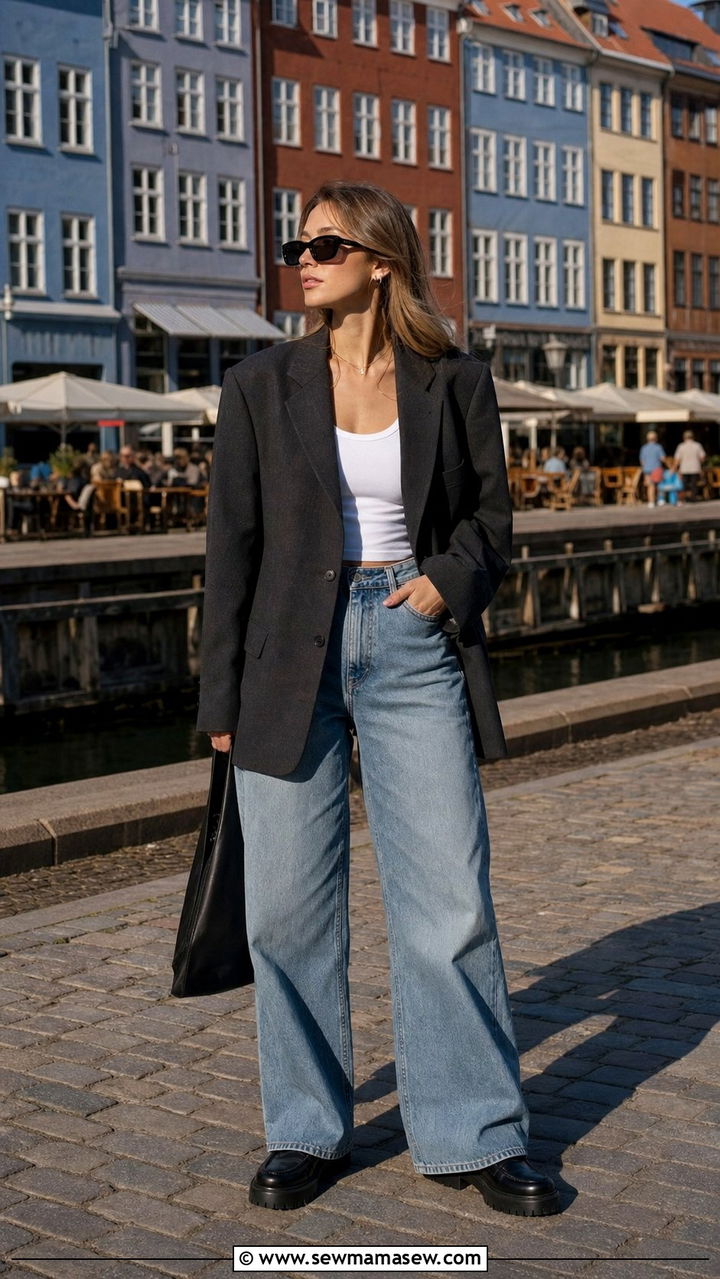 Oversized Blazer and Wide Leg Jeans Outfit - 25 Copenhagen outfits aesthetic