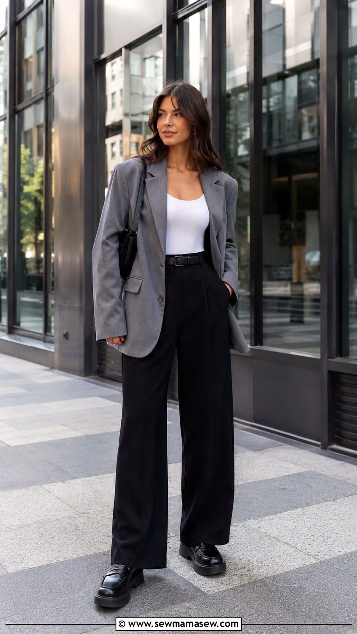 Oversized Blazer and Wide Leg Pants Internship Outfit - 30 Internship outfit ideas