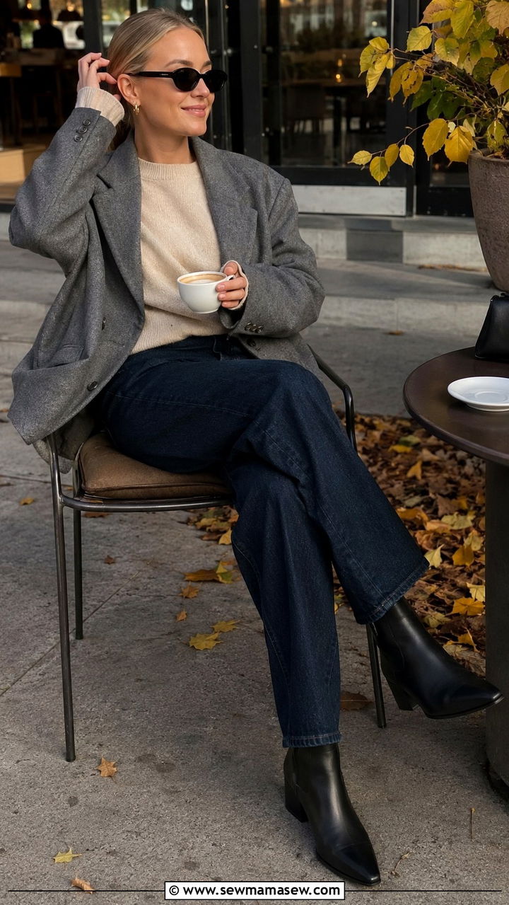 Oversized Blazer with Ankle Boots and Straight Leg Jeans - 30 Oversized blazer outfit ideas with jeans