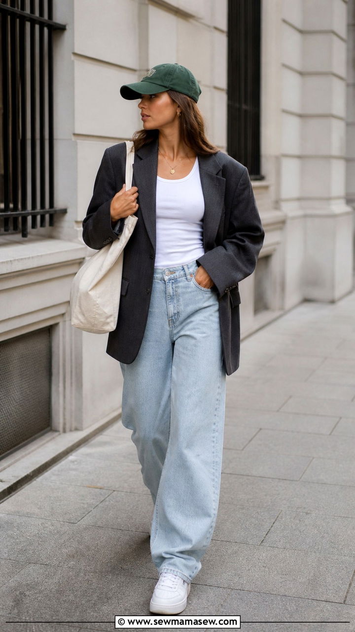 Oversized Blazer with Baggy Jeans and Sneakers - 40 jeans outfit ideas for women