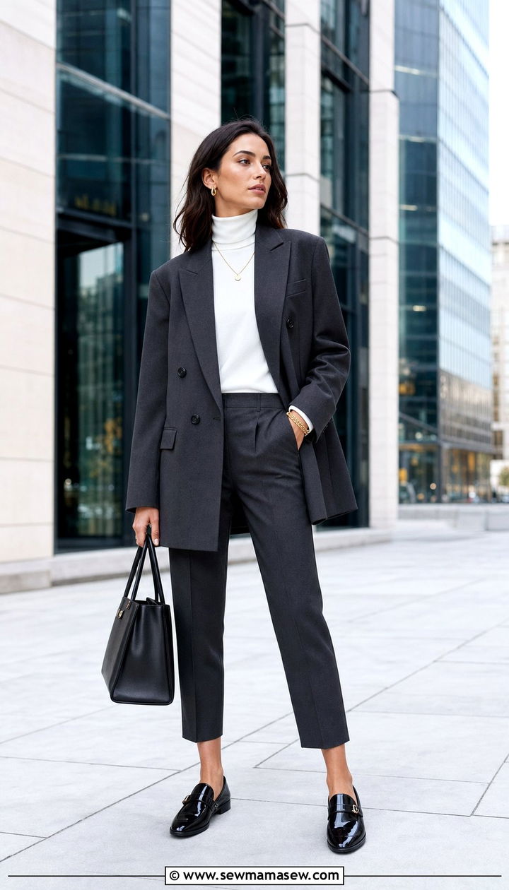 Oversized Blazer with Cropped Trousers and Loafers - 25 Drizzle outfit ideas