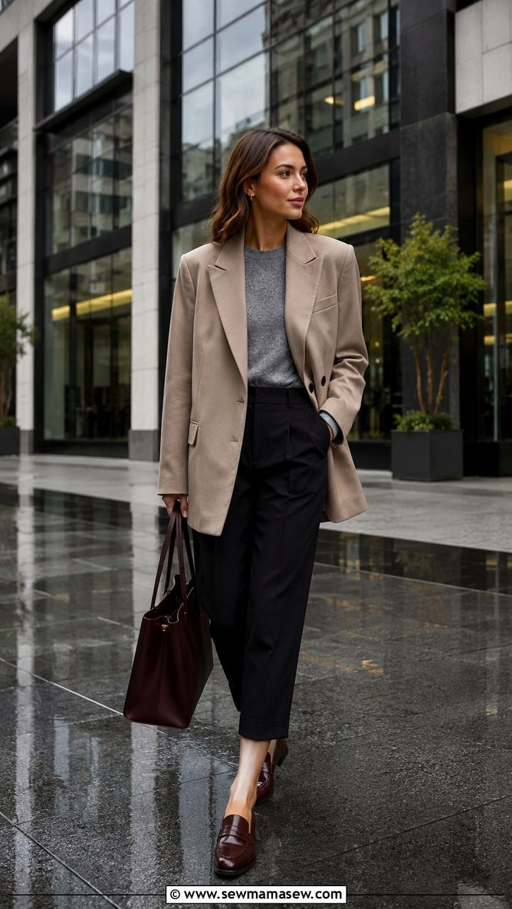 Oversized Blazer with Cropped Trousers and Loafers - 25 rainy day outfits inspo