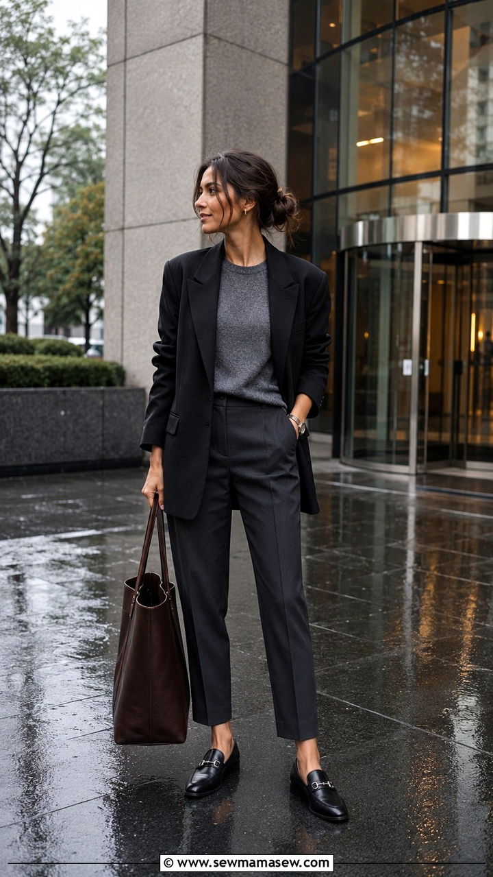 Oversized Blazer with Cropped Trousers and Loafers - 30 classy rainy day outfits