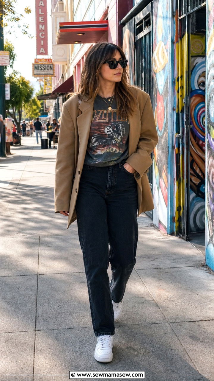 Oversized Blazer with Graphic Tee and Jeans - 40 What to wear in San Francisco
