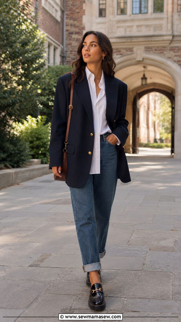 Oversized Blazer with Loafers and Cuffed Jeans - 30 Oversized blazer outfit ideas with jeans