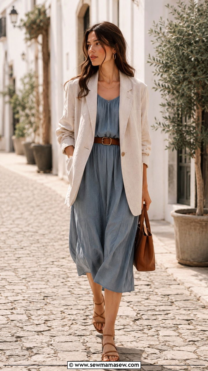 Oversized Blazer with Midi Dress - 30 light academia outfits to copy
