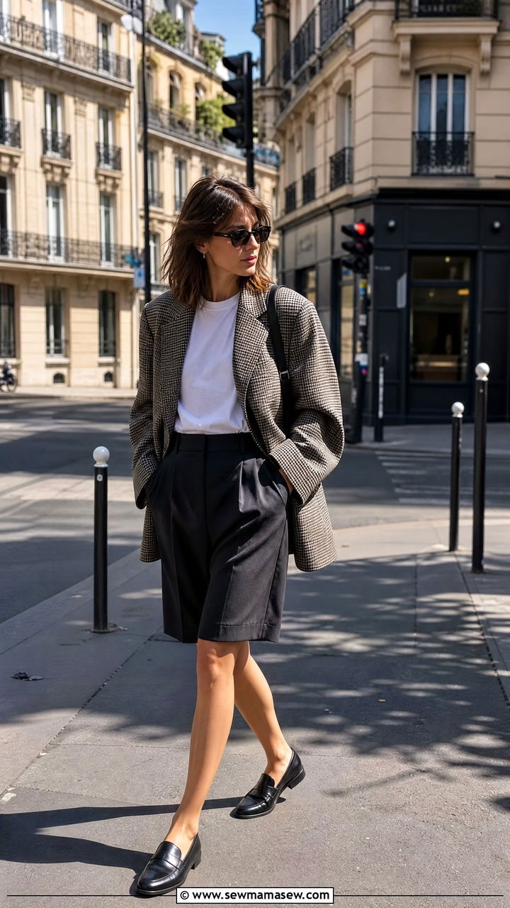 Oversized Blazer with Shorts and Loafers - 35 french girl outfits for women