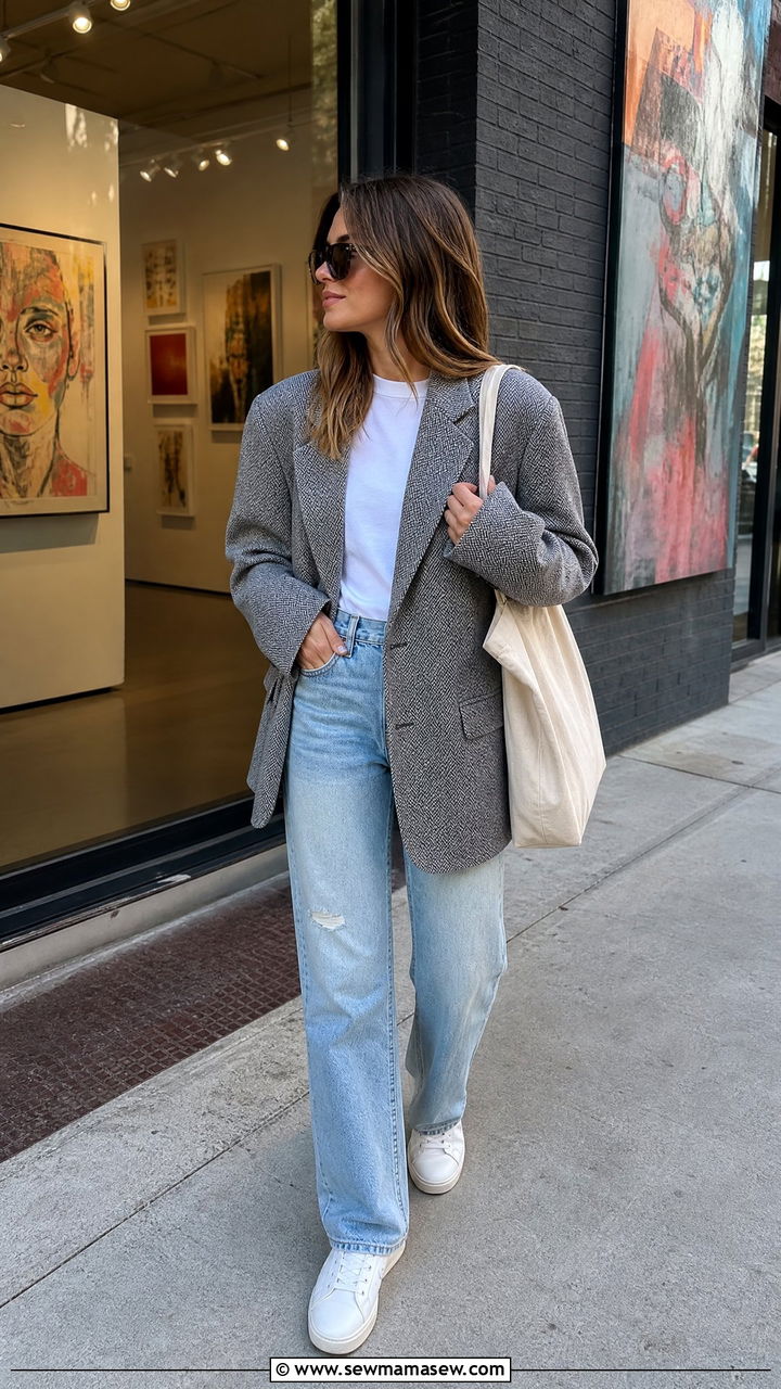 Oversized Blazer with Straight Leg Jeans Outfit - 25 chic straight leg jeans outfit ideas