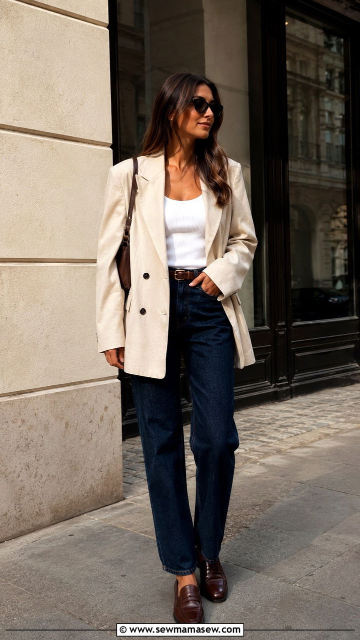 Oversized Blazer with Straight Leg Jeans and Loafers - 30 Spring outfits with jeans