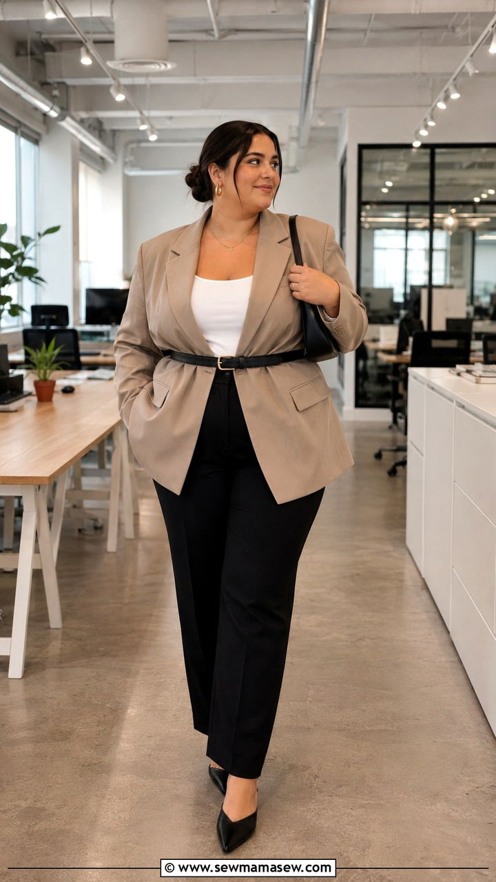 Oversized Blazer with Straight Leg Trousers Outfit - 30 plus size office outfit ideas
