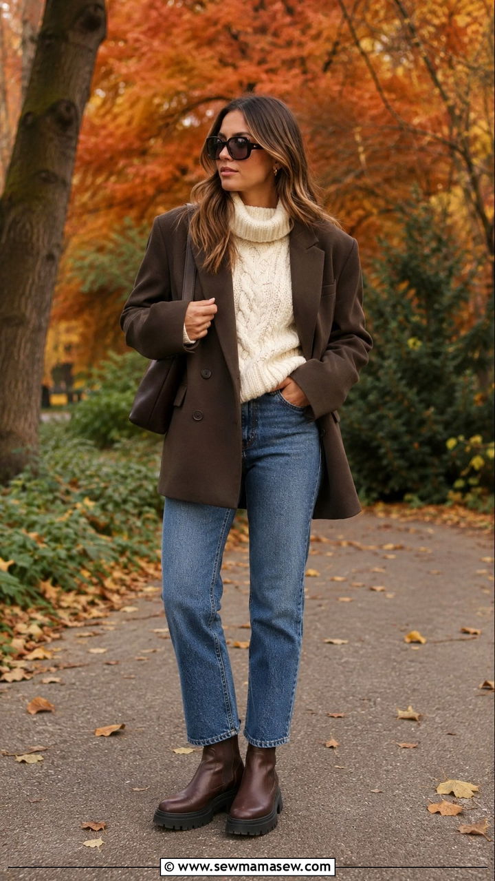 Oversized Blazer with Sweater and Straight Leg Jeans for Fall - 30 Oversized blazer outfit ideas with jeans