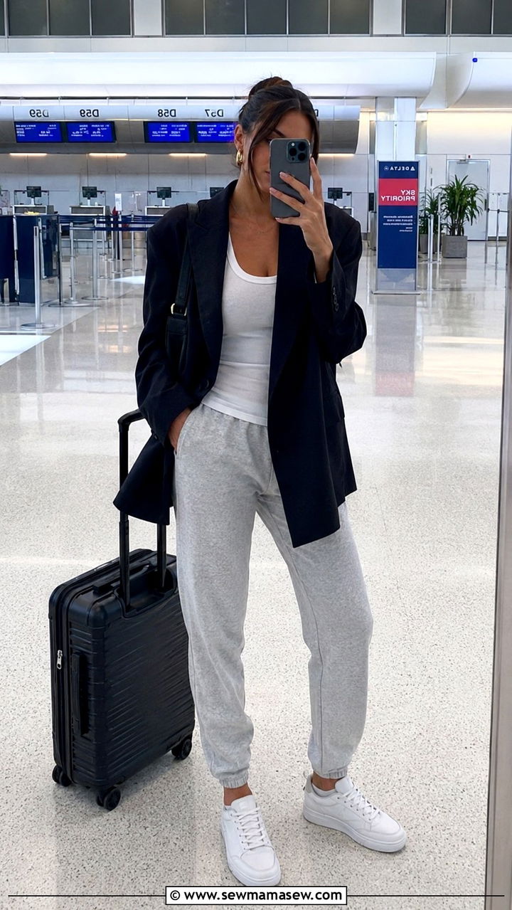 Oversized Blazer with Sweatpants and a White Tank - 30 how to style oversized blazer