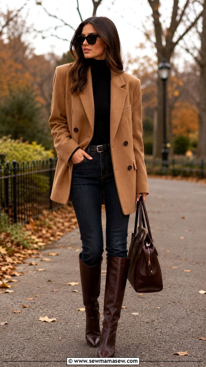 Oversized Blazer with Turtleneck and Slim Jeans - 30 Oversized blazer outfit ideas with jeans