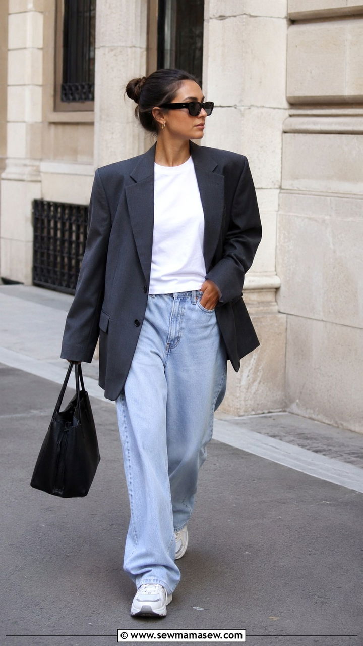 Oversized Blazer with White Tee and Baggy Jeans - 30 transitional street style outfits