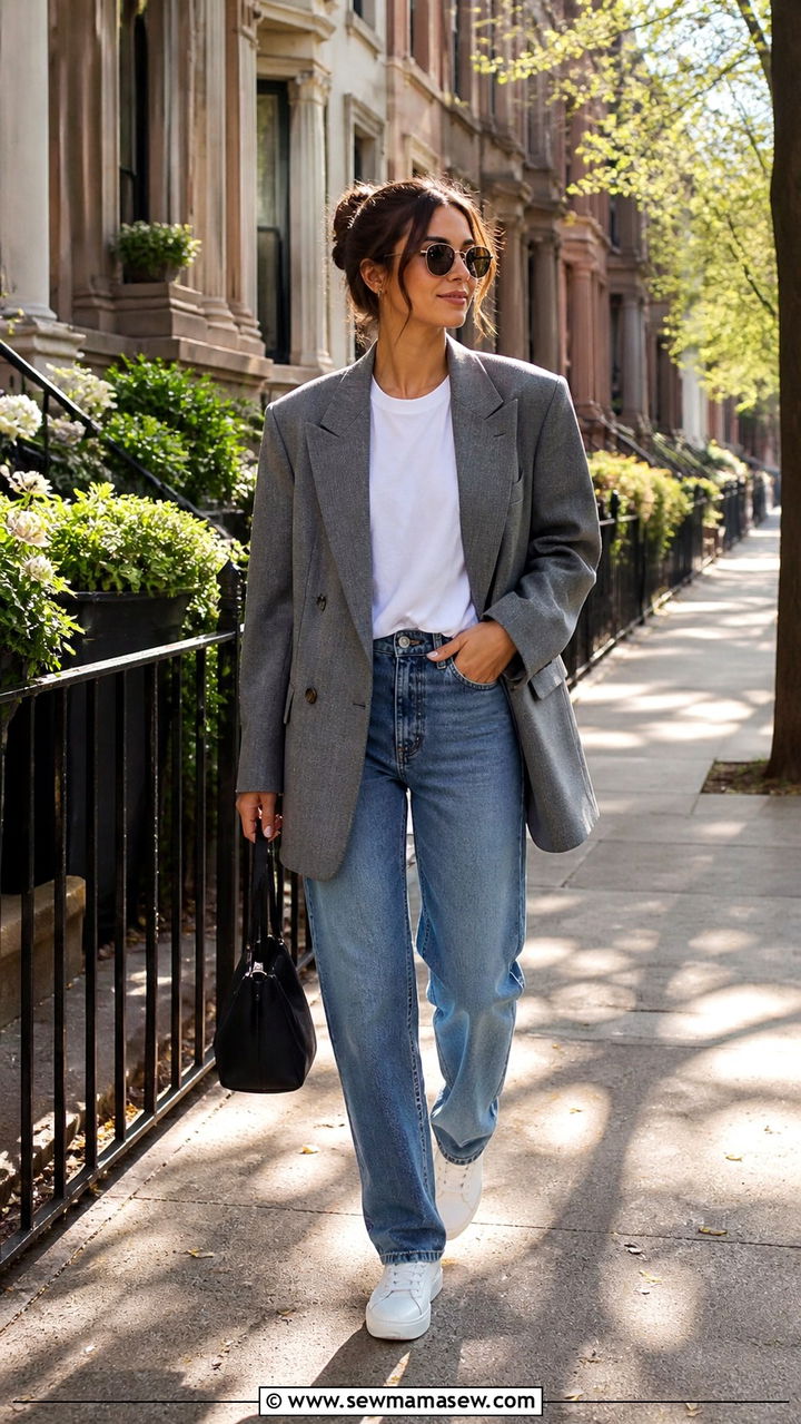 Oversized Blazer with White Tee and Straight Leg Jeans - 40 transitional outfits