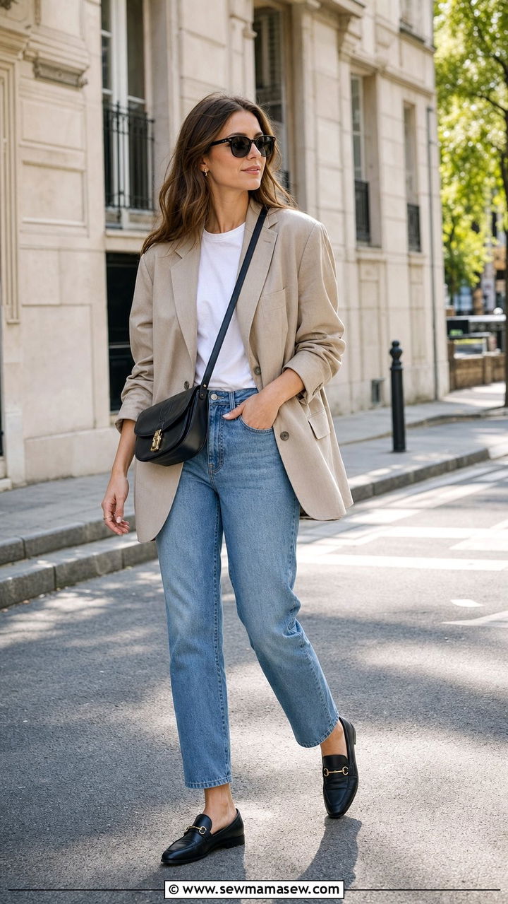 Oversized Blazer with White Tee and Straight Leg Jeans - 25 spring model off duty outfits
