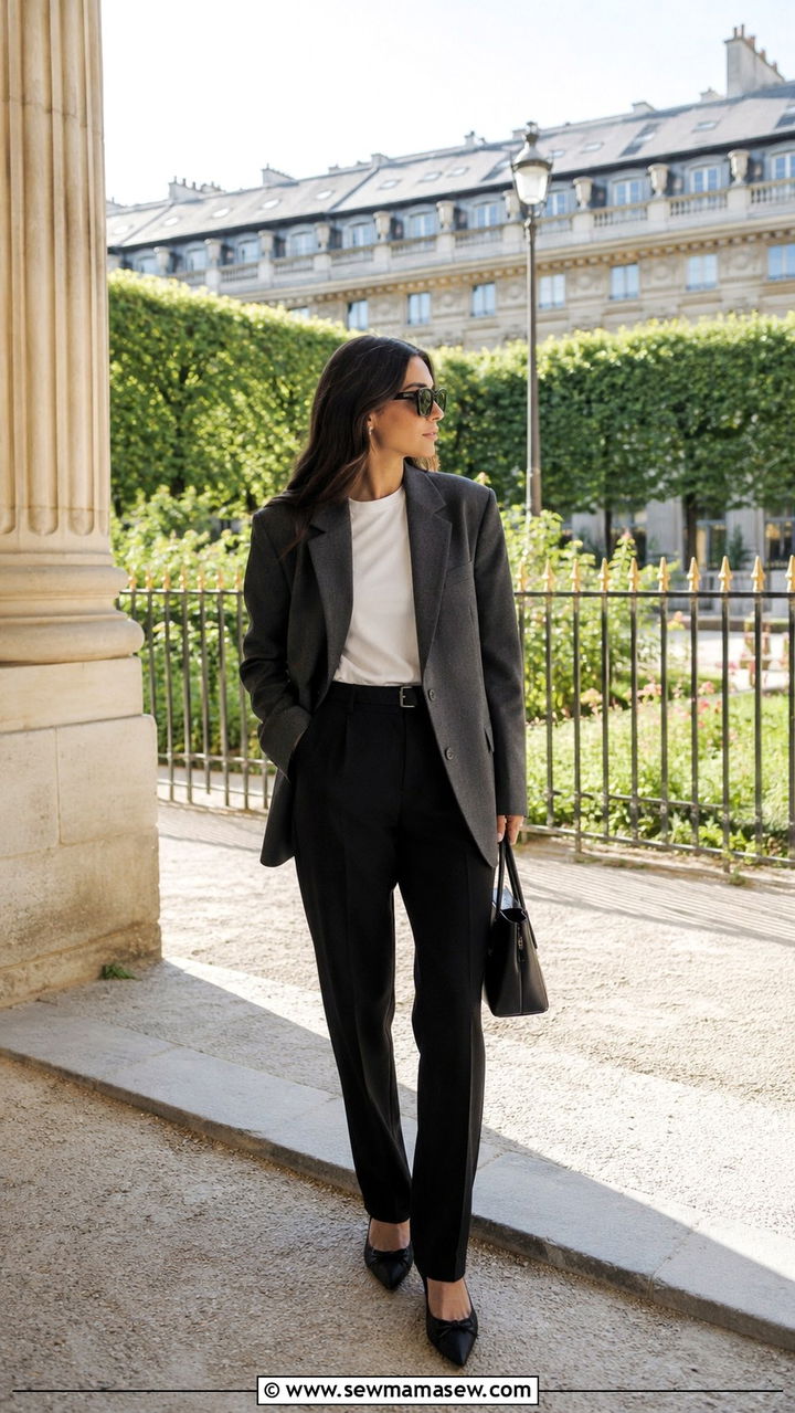 Oversized Blazer with White Tee and Tailored Trousers - 30 spring paris trip outfit ideas