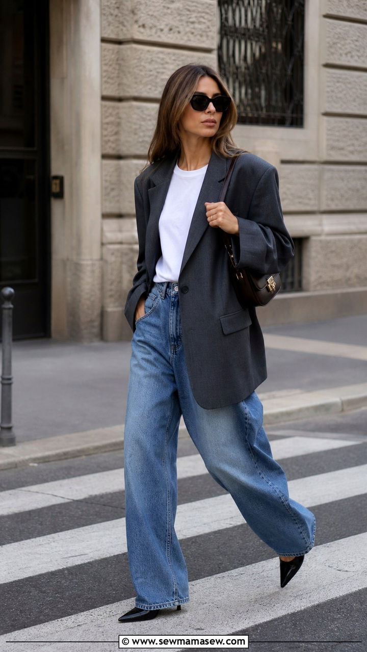Oversized Blazer with Wide Leg Denim - 40 Milan outfit ideas