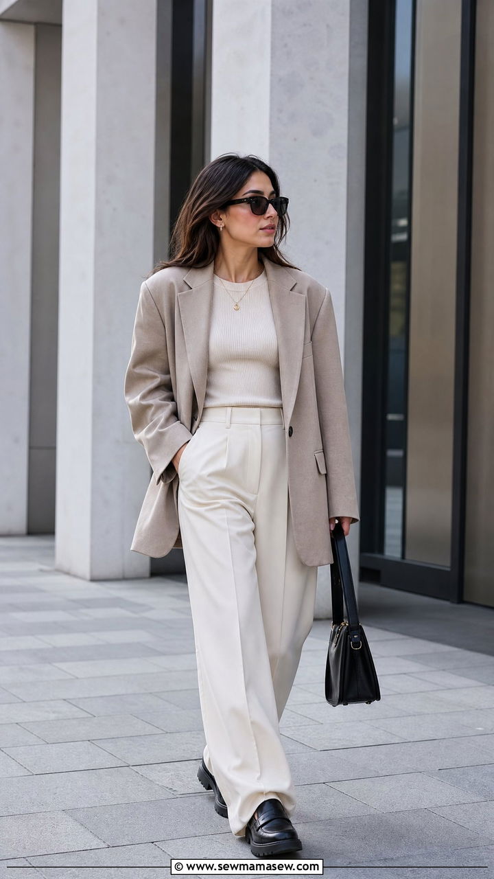 Oversized Blazer with Wide Leg Trousers and Chunky Loafers - 25 chic blazer outfit ideas