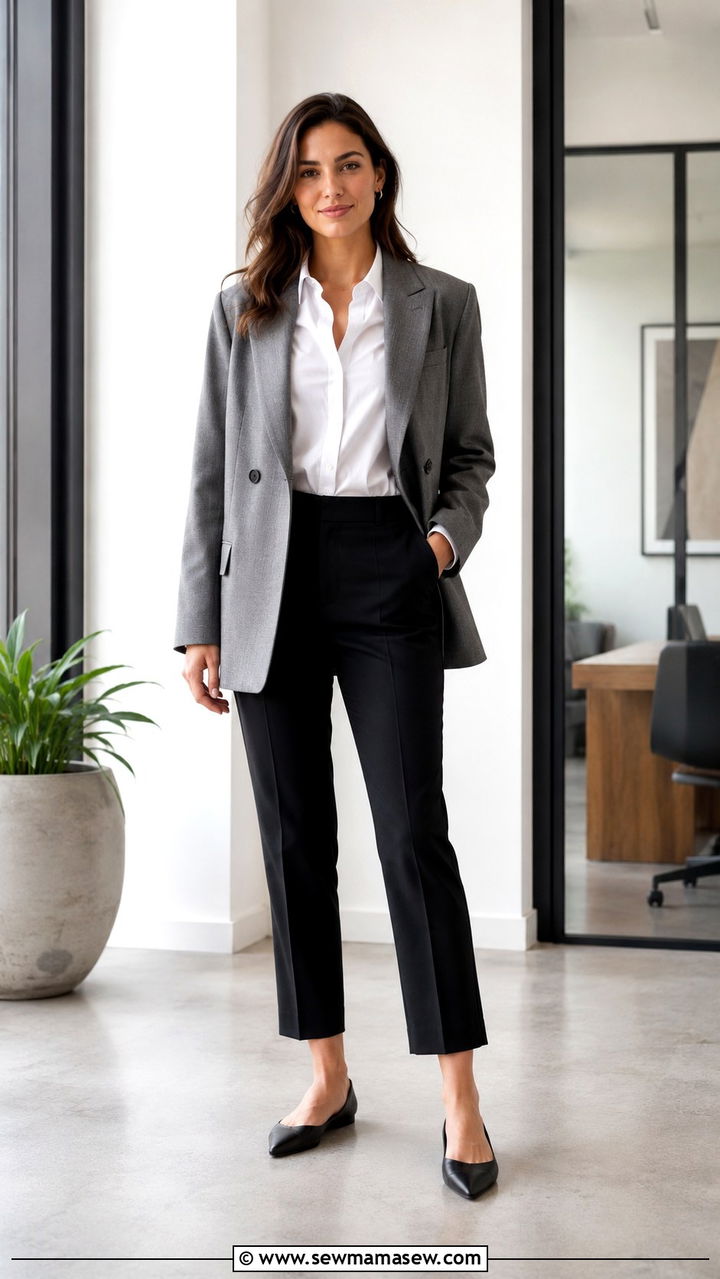 Oversized Blazer with a Button Down Shirt and Cropped Trousers - 30 how to style oversized blazer