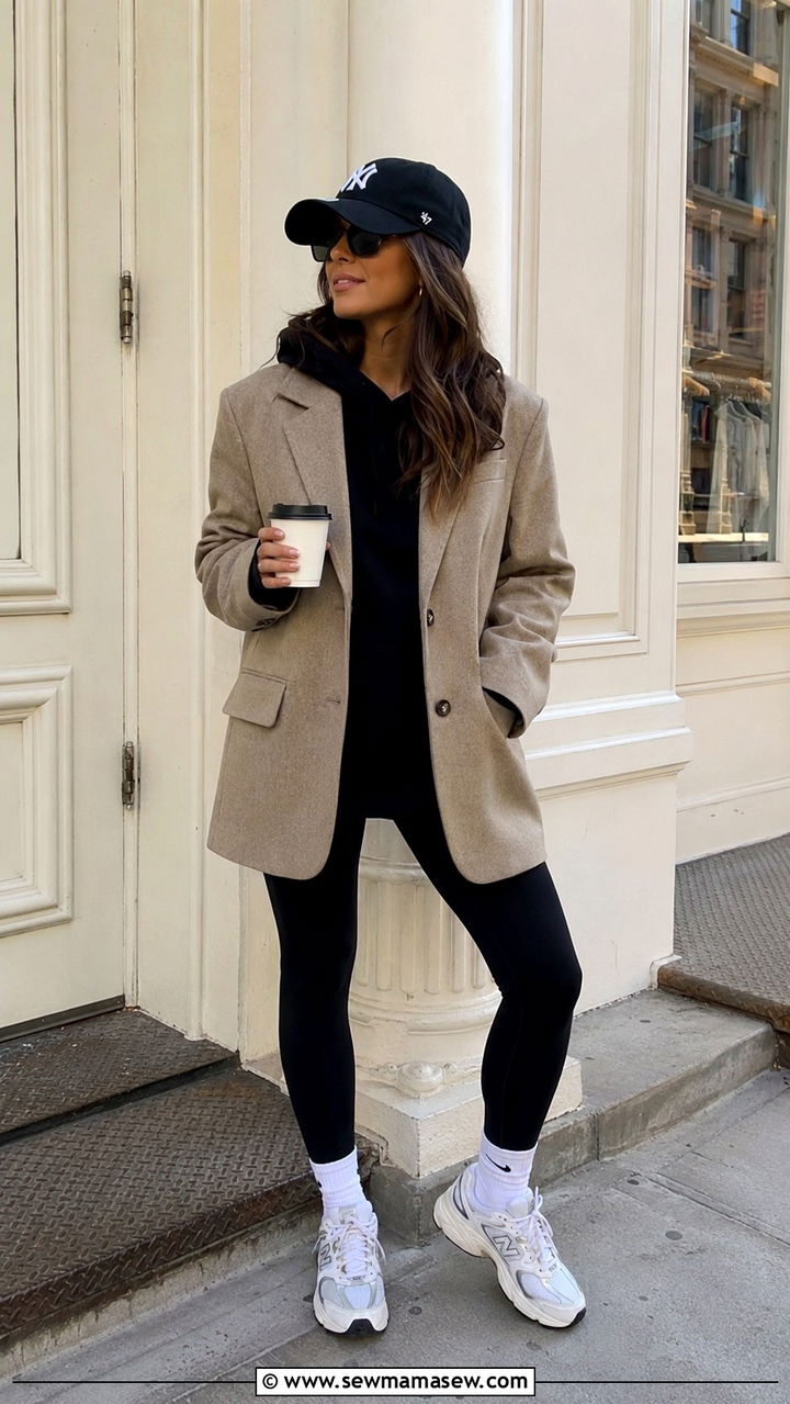 Oversized Blazer with a Hoodie and Leggings - 30 how to style oversized blazer