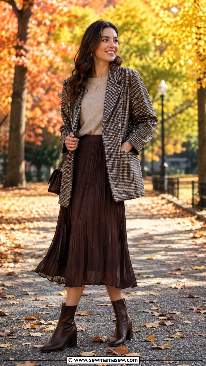 Oversized Blazer with a Pleated Midi Skirt and Ankle Boots - 30 how to style oversized blazer