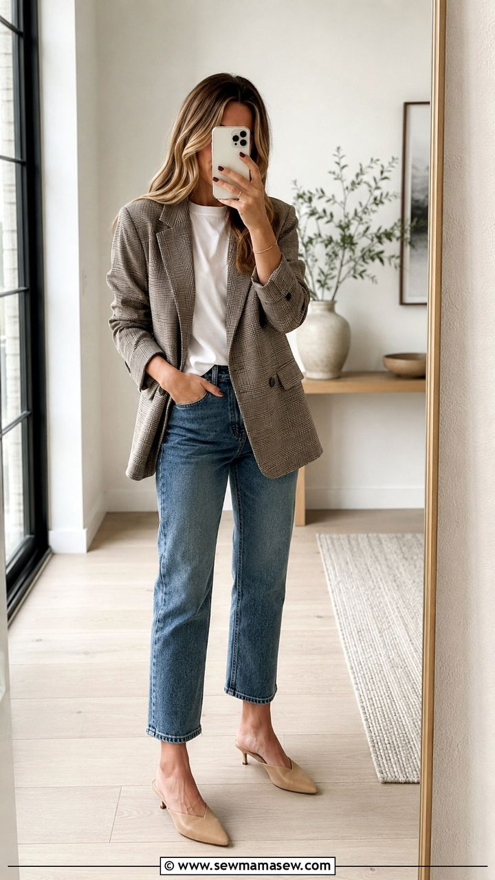 Oversized Blazer with a Tee Cropped Jeans and Mules - 30 classy outfits for moms