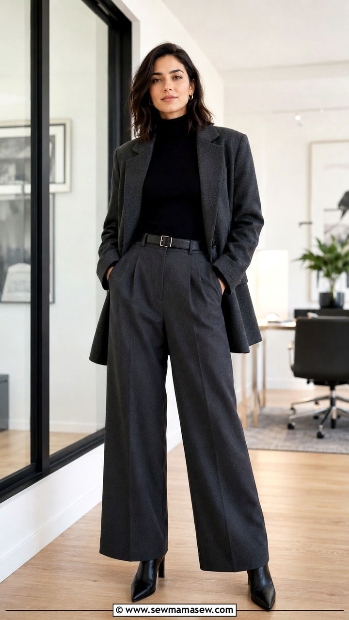 Oversized Blazer with a Turtleneck and Wide Leg Trousers - 30 how to style oversized blazer