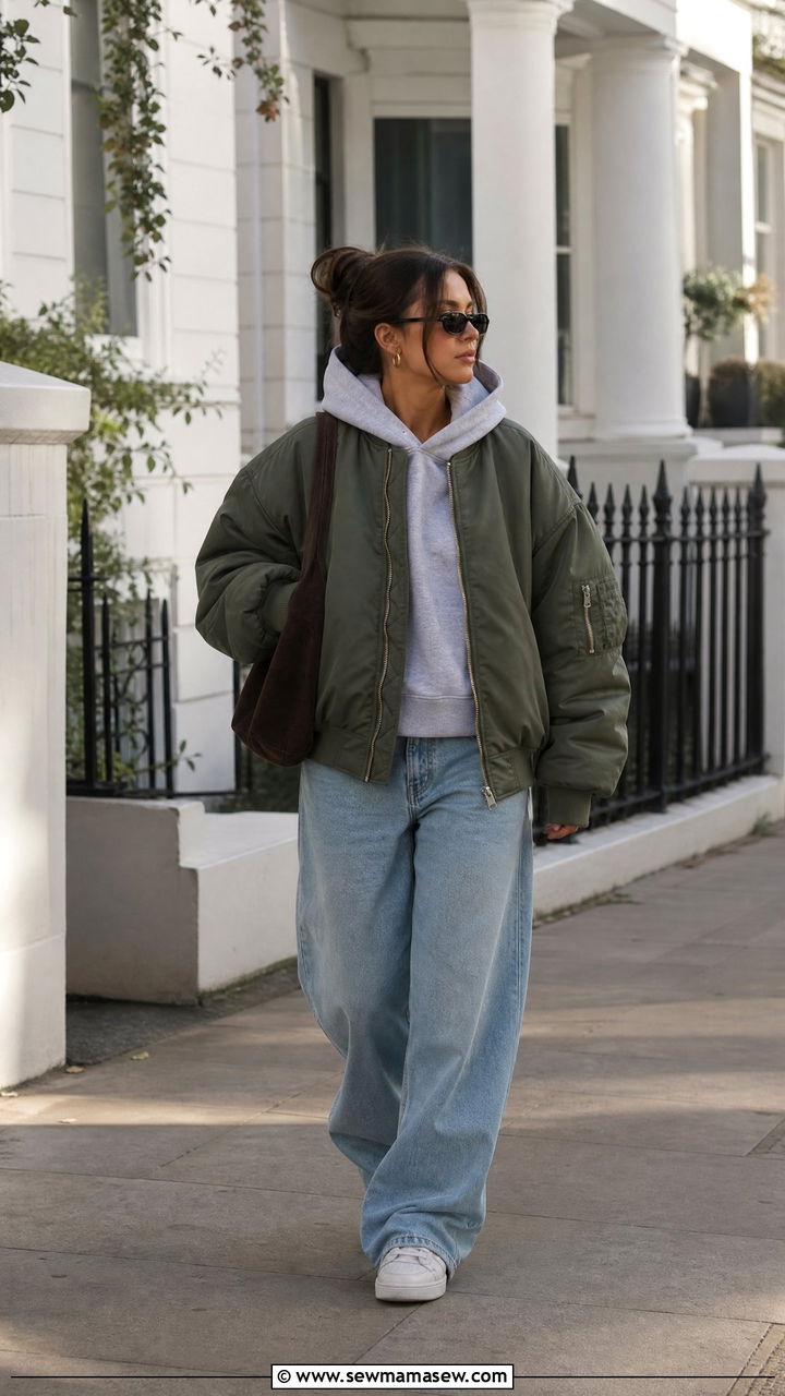 Oversized Bomber Jacket With Boxy Hoodie And Baggy Jeans - 25 how to style bomber jacket
