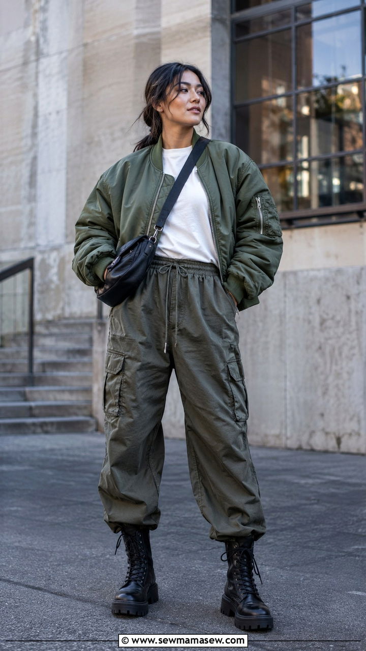 Oversized Bomber Jacket and Cargo Pants Outfit - 25 2026 outfits for women