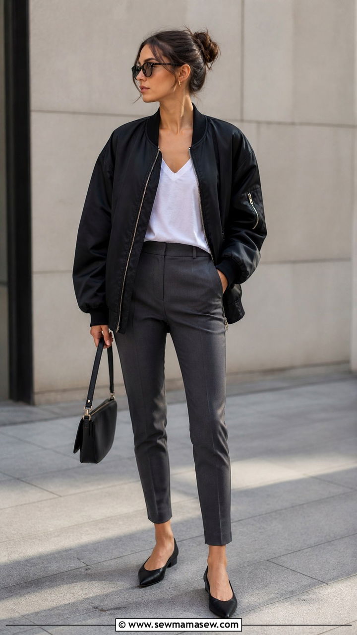 Oversized Bomber Jacket with Slim Pants - 40 casual bomber jacket outfits