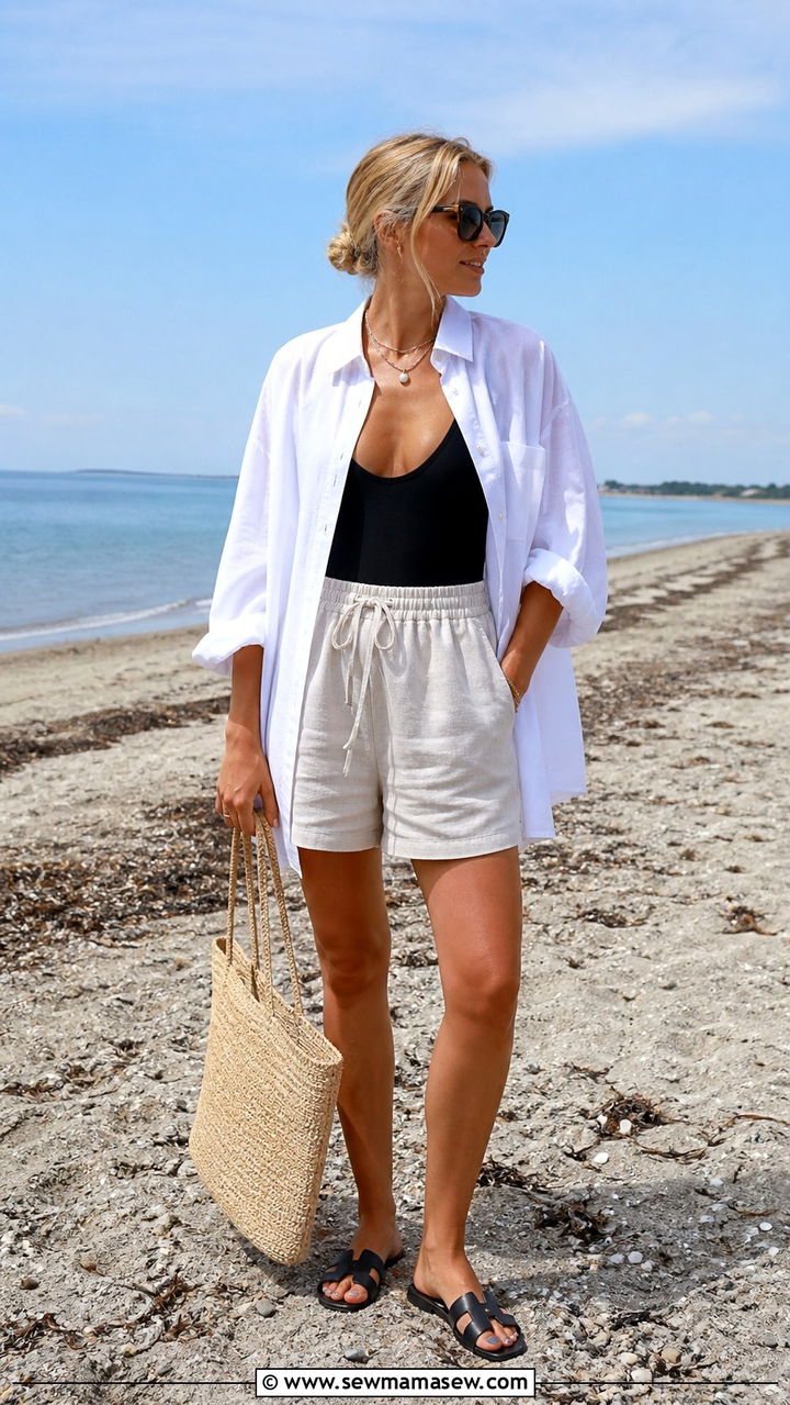 Oversized Button Down As A Beach Cover Up - 40 summer scandinavian outfits