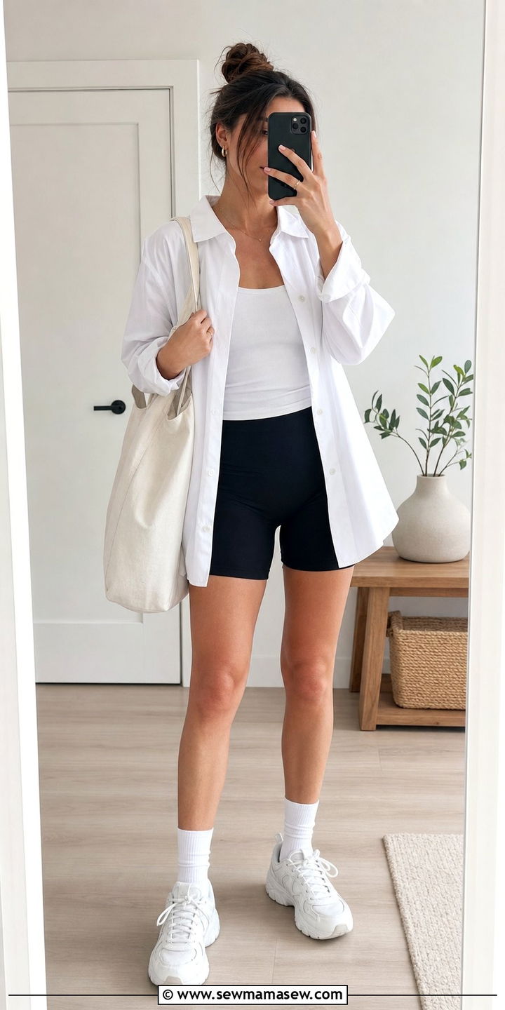 Oversized Button Down Shirt and Biker Shorts School Look - 35 back to school outfits Pinterest