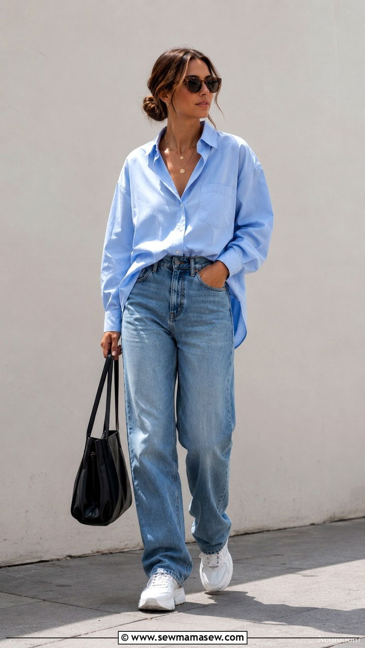 Oversized Button Down Shirt with Relaxed Jeans - 30 Non distressed jeans outfit ideas