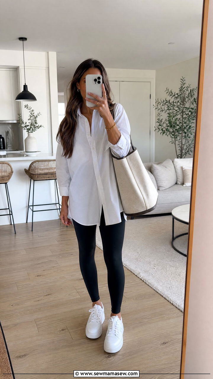 Oversized Button Down With Leggings For Brunch - 25 Brunch outfit ideas with friends casual