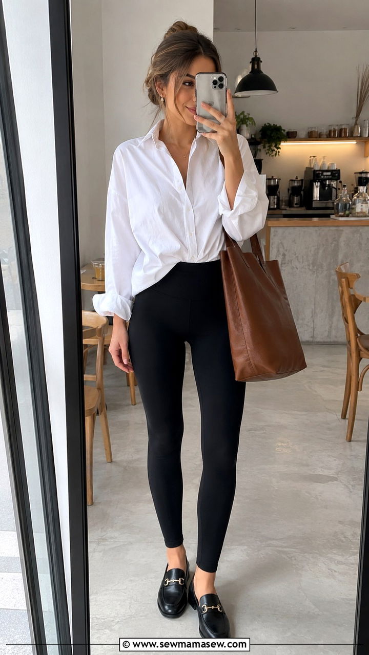 Oversized Button Down With Leggings - 30 Chill spring outfit ideas