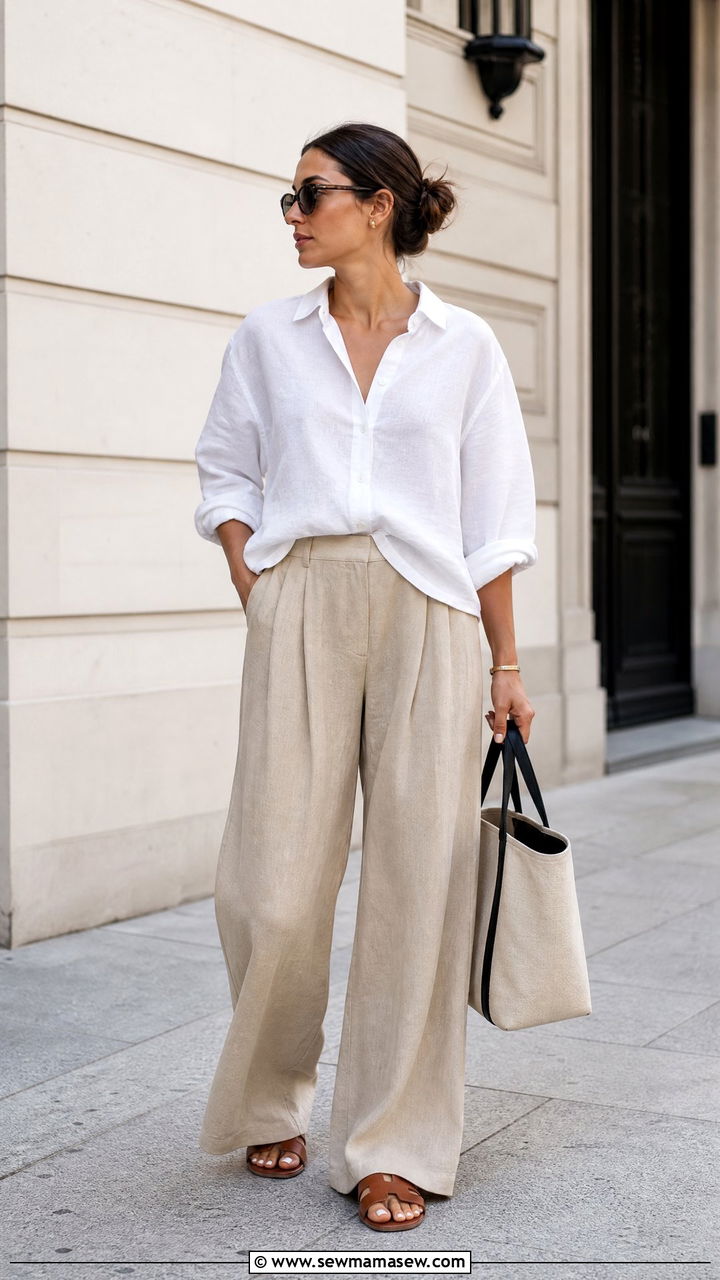 Oversized Button Down With Wide Leg Pants - 30 Summer capsule wardrobe modest
