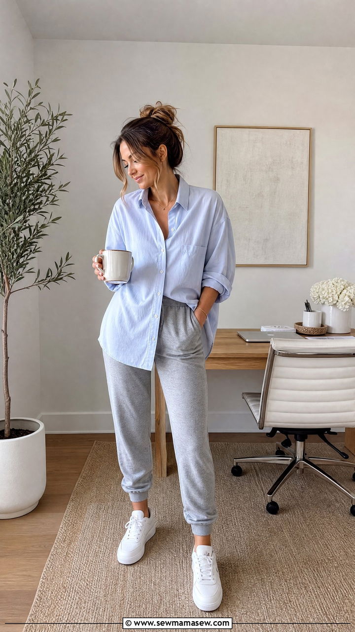 Oversized Button Down and Joggers Home Office Look - 25 Home office outfit ideas