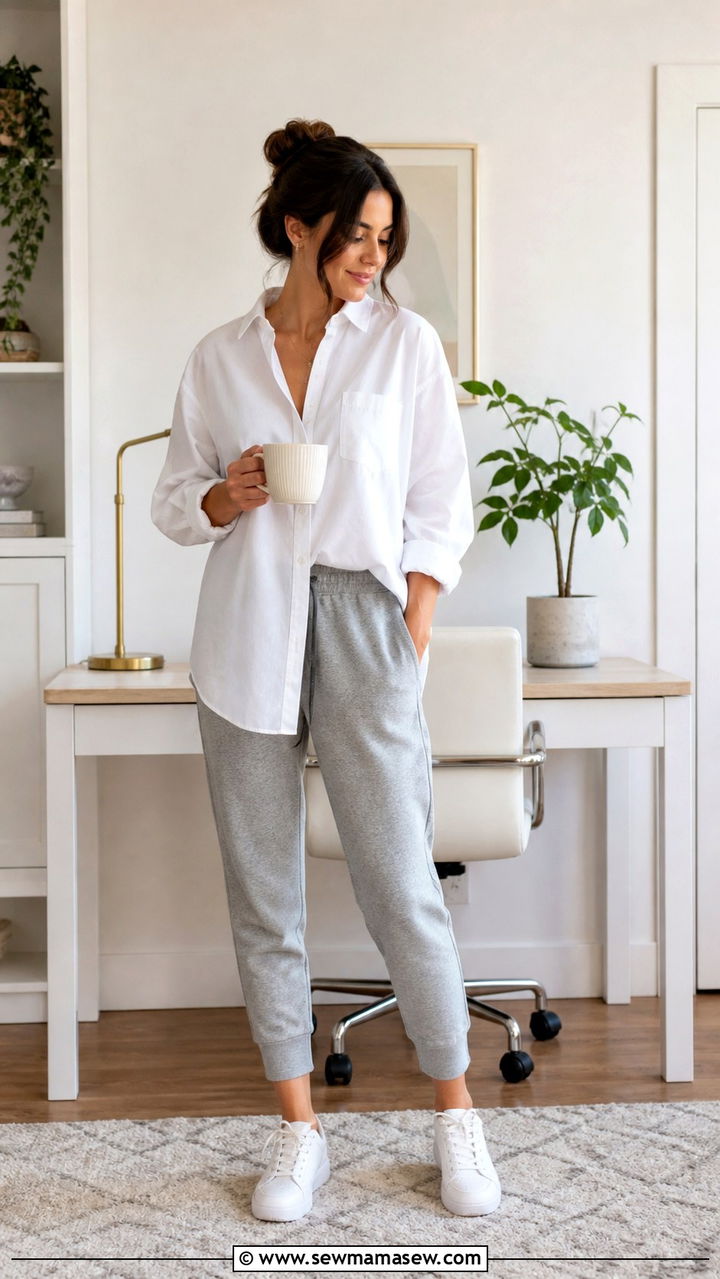 Oversized ButtonDown And Soft Joggers For WFH - 40 Work from home outfit ideas