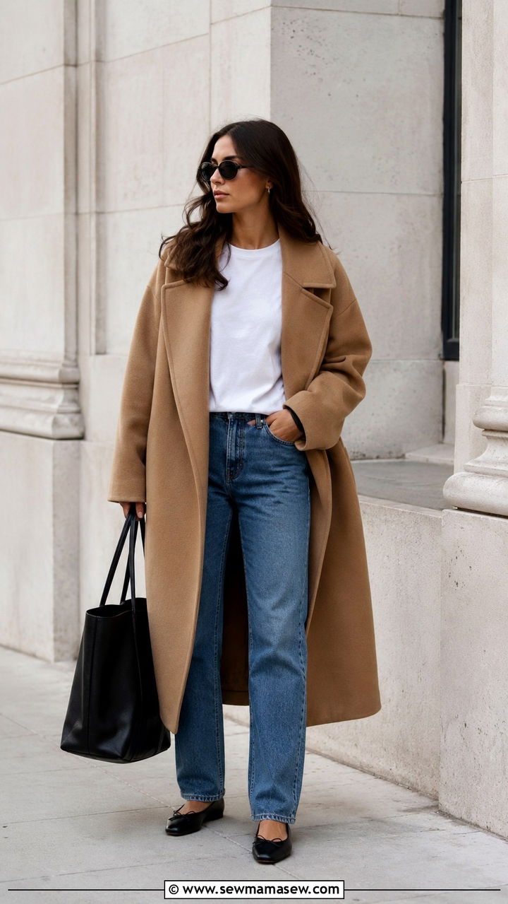 Oversized Camel Coat With Straight Leg Jeans - 30 trendy outfits inspo