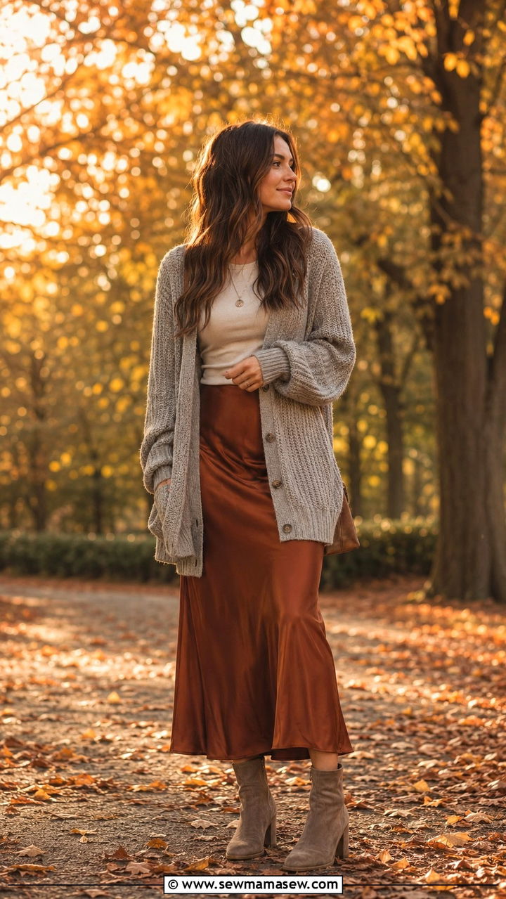 Oversized Cardigan Over A Slip Skirt With Ankle Boots - 20 Profile photo outfit ideas