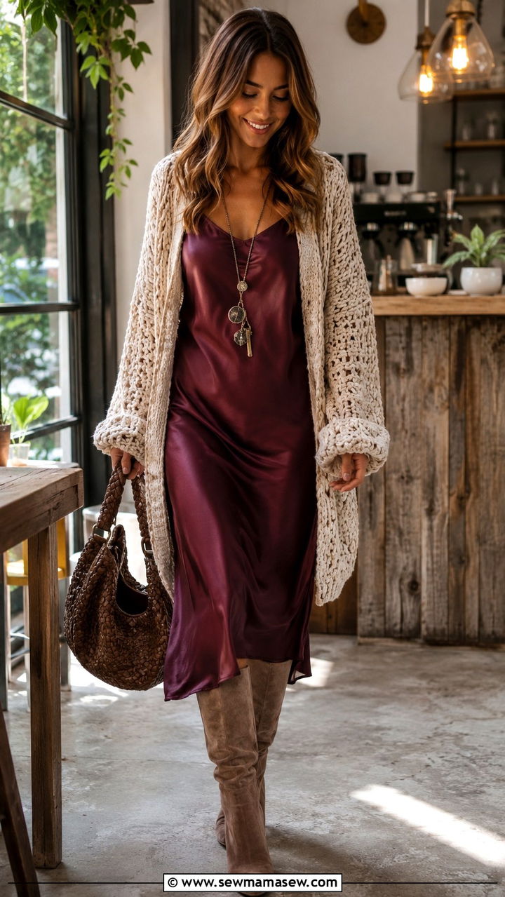 Oversized Cardigan Over Slip Dress - 30 Bohemian wardrobe essentials
